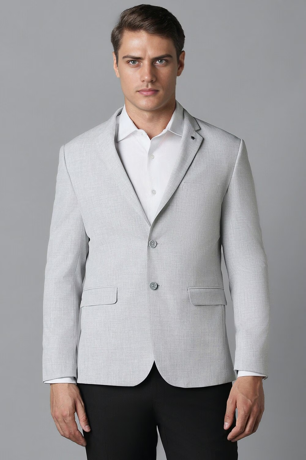 Men Grey Slim Fit Textured Formal Blazer-Grey