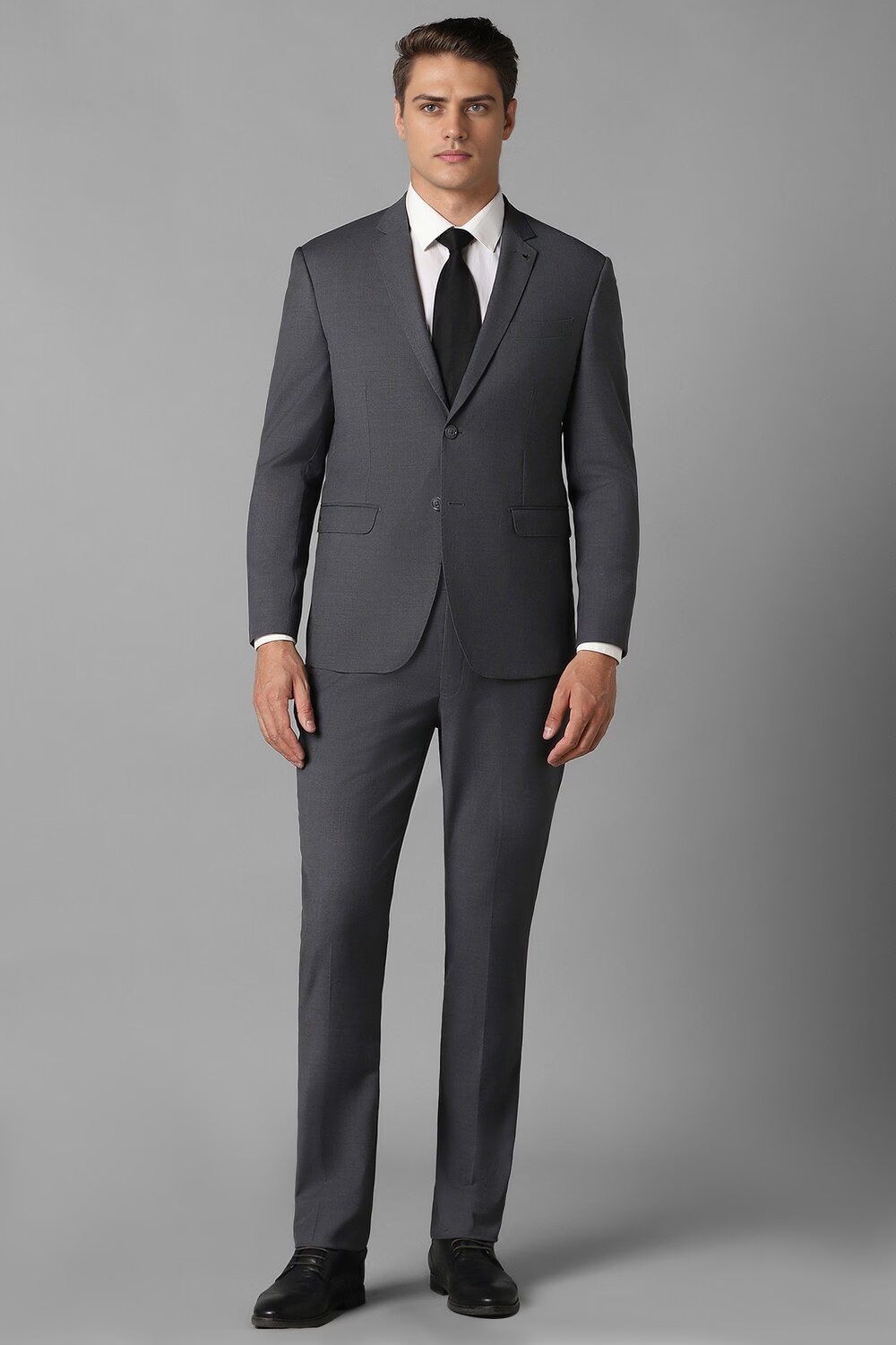 Men Grey Slim Fit Textured Formal Two Piece Suit-Grey