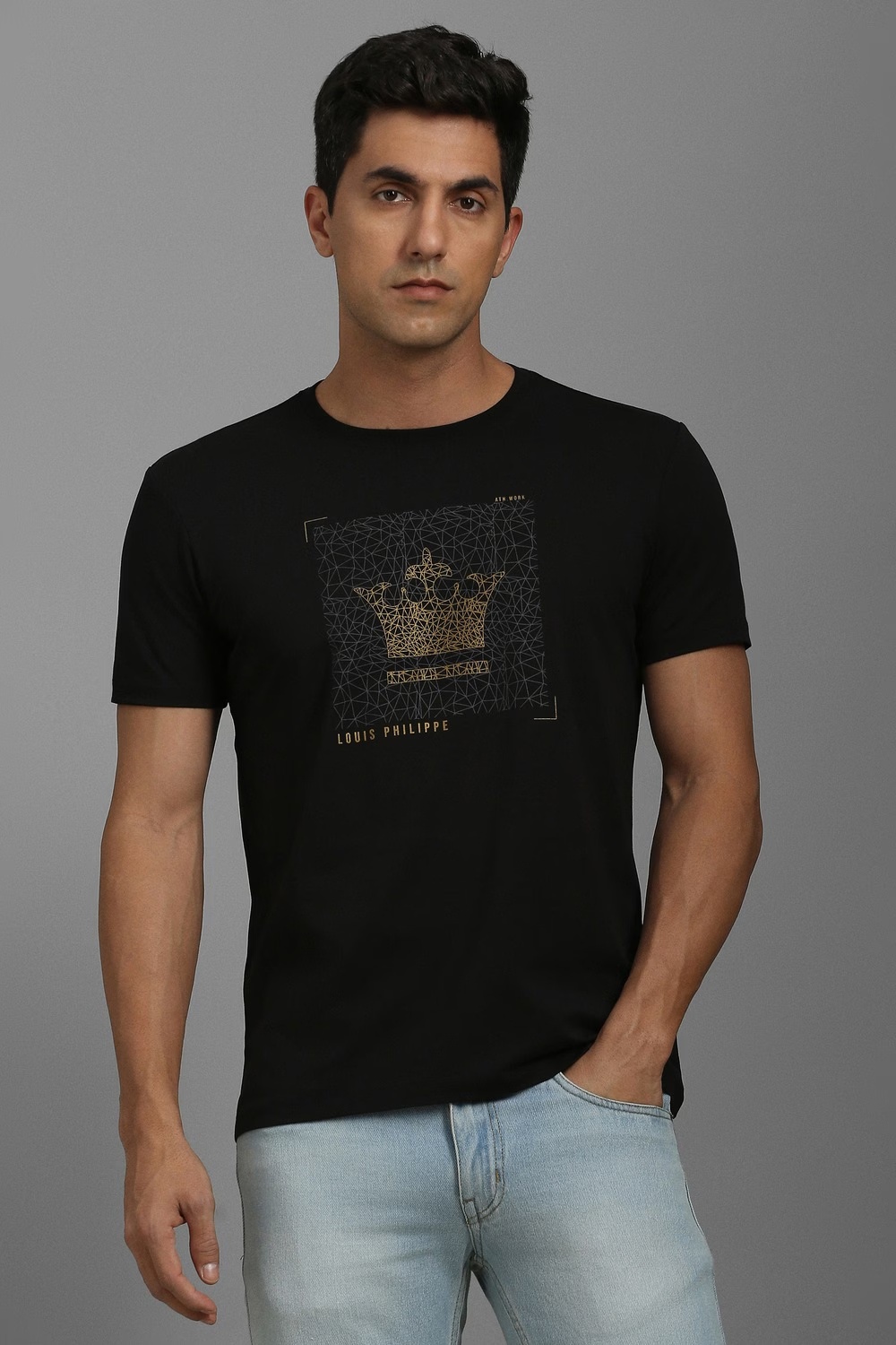 Men Black Graphic Print Crew Neck T-shirt-Black