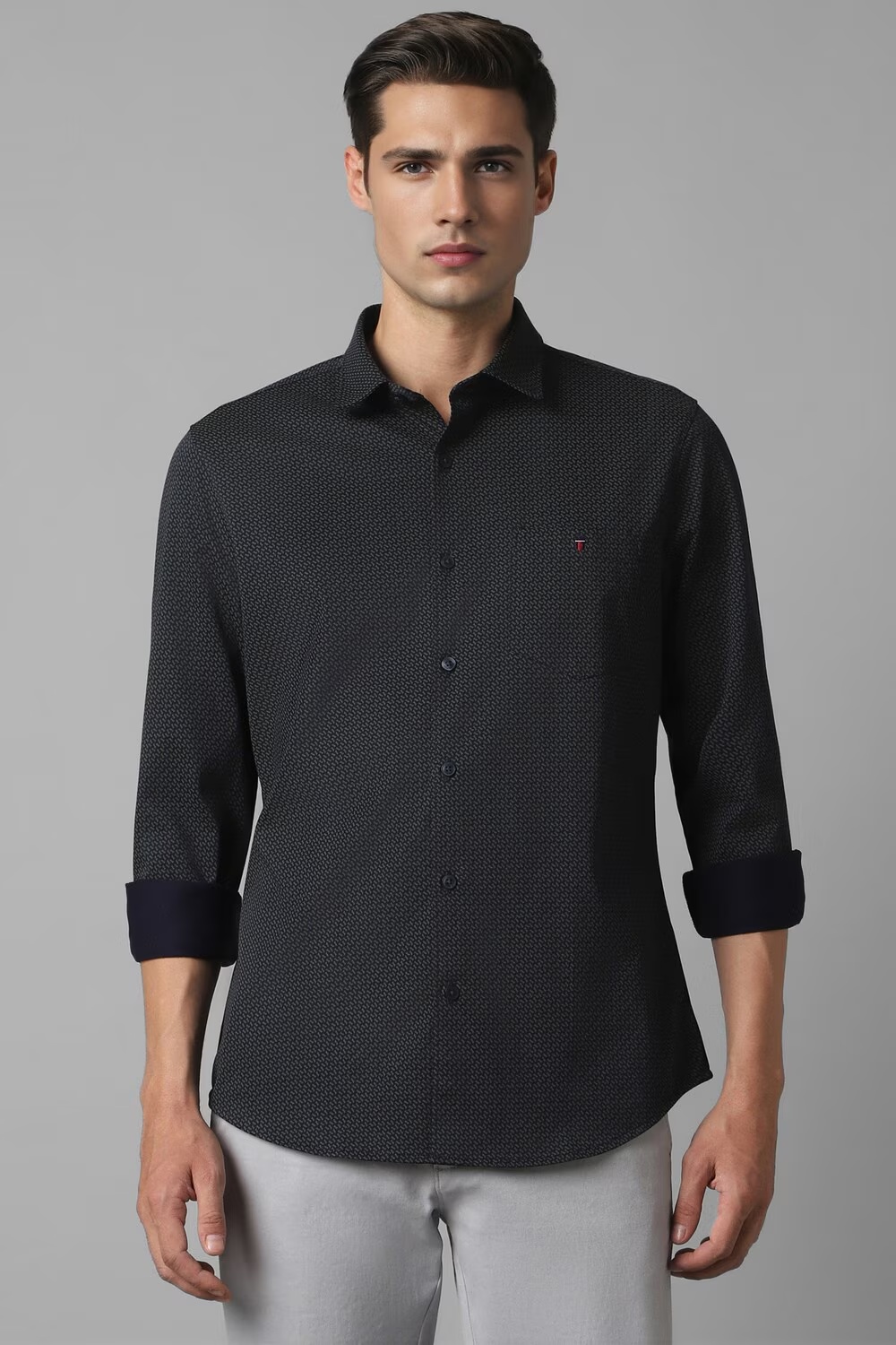 Men Black Smart Fit Print Full Sleeves Casual Shirt-Black