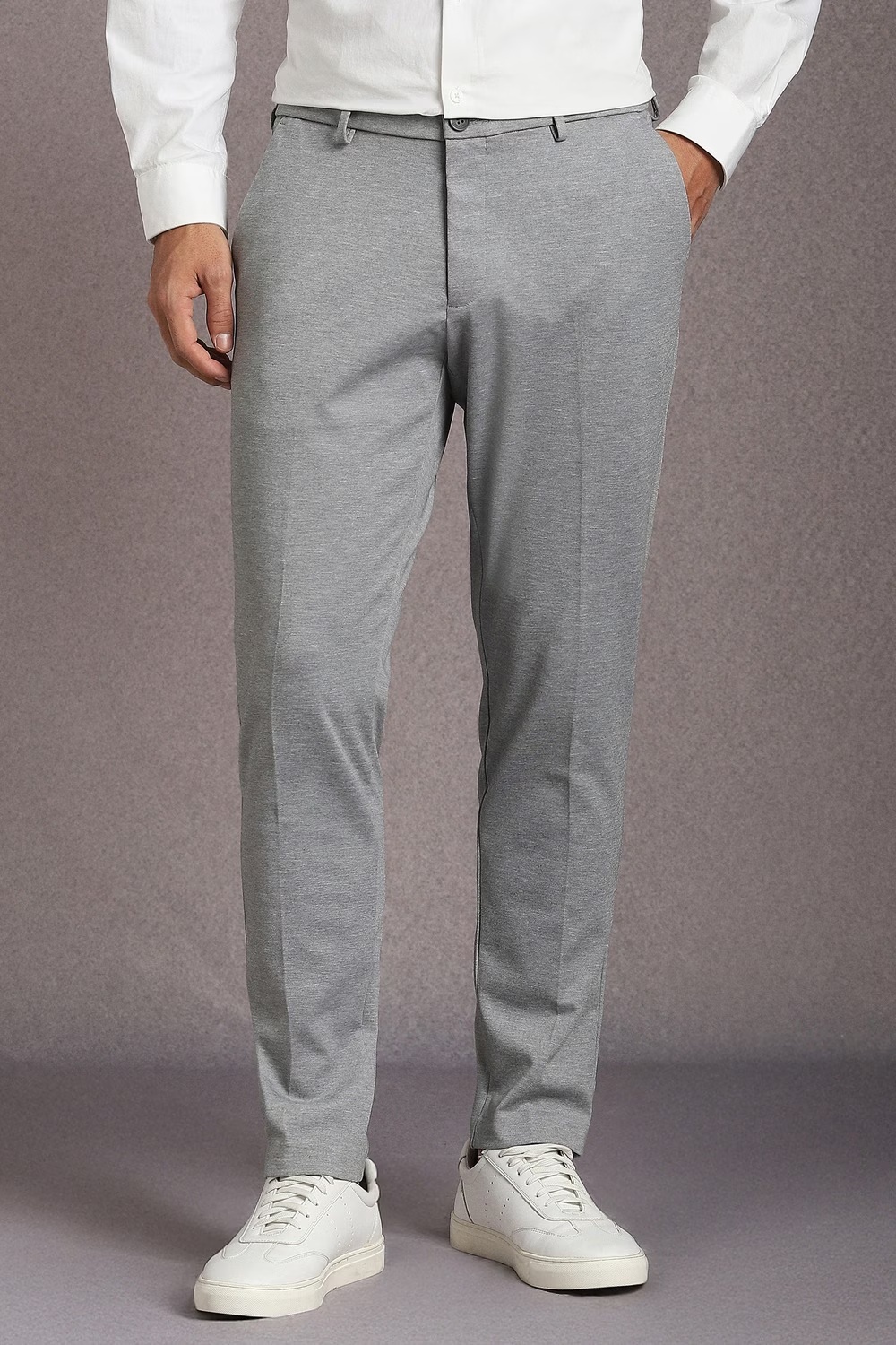 Men Grey Textured Flat Front Casual Trousers-Grey 1 71290-men-grey-textured-flat-front-casual-trousers-grey-1.jpg