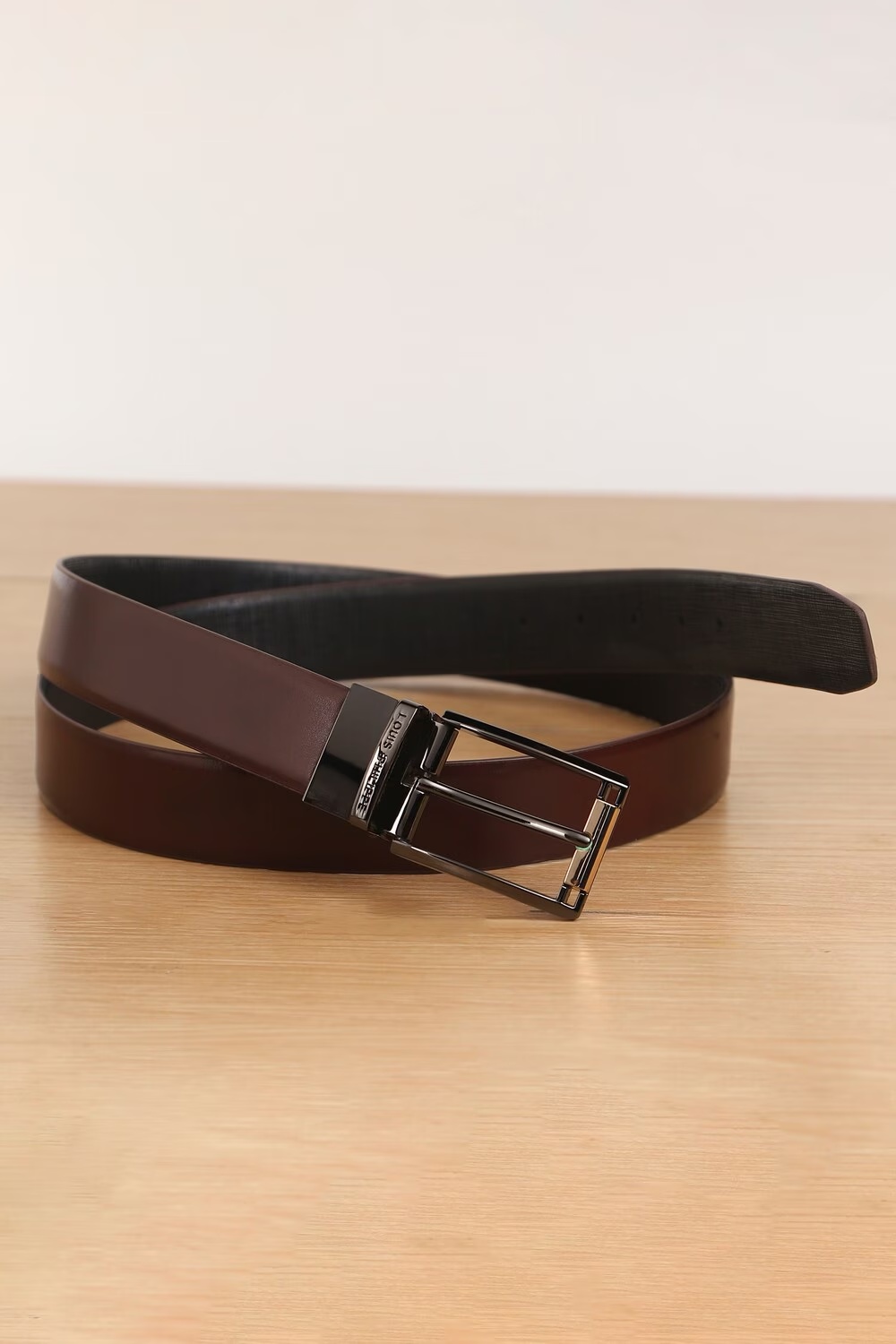 Men Brown Textured Genuine Leather Formal Belt-Brown