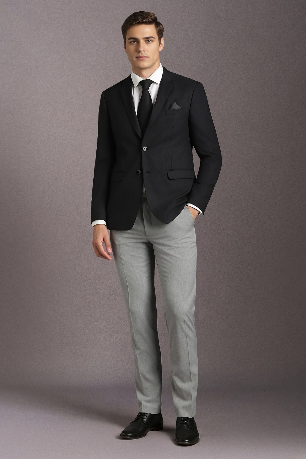 Men Black Textured Formal Blazer-Black