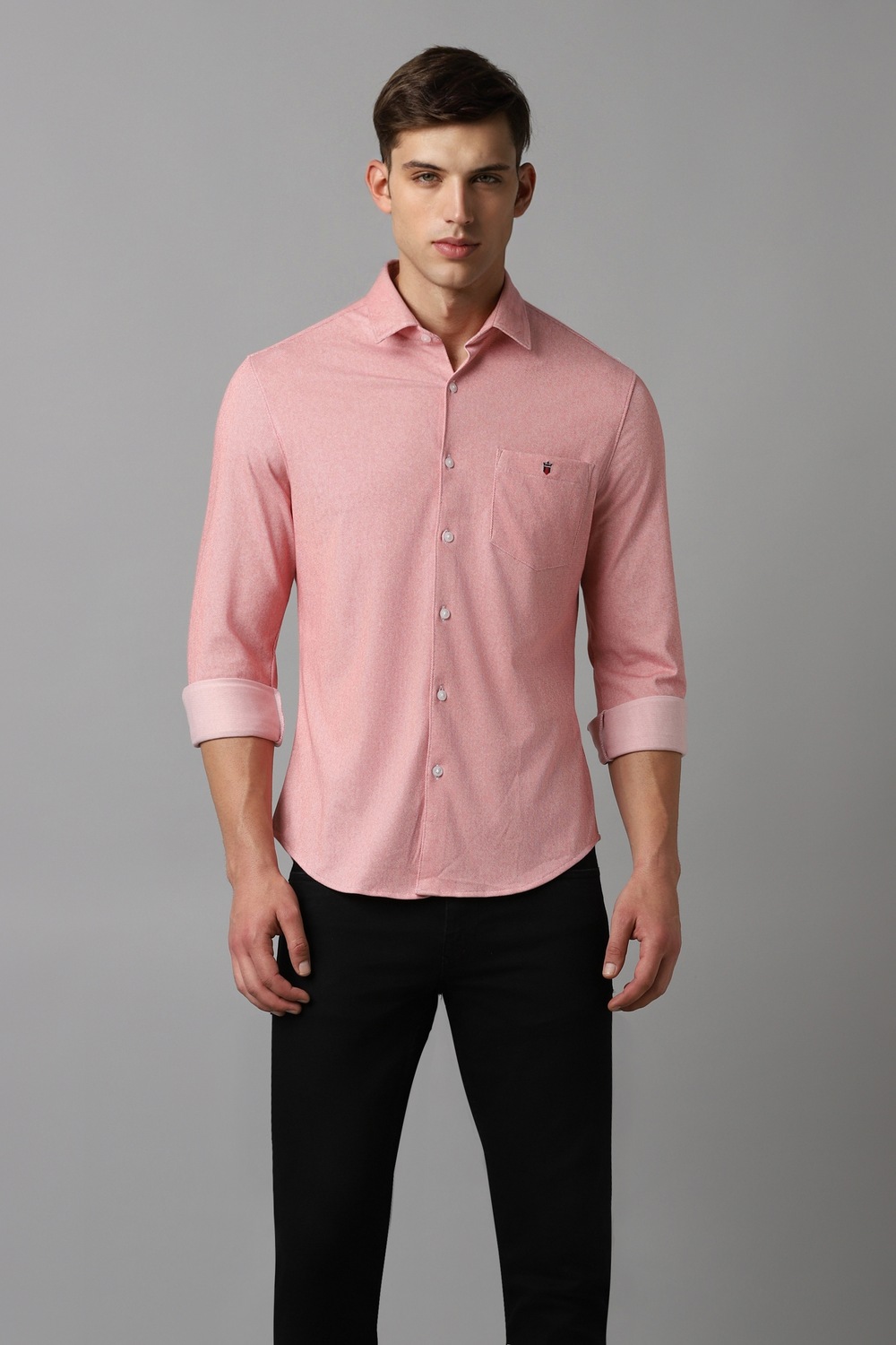Men Pink Textured Full Sleeves Casual Shirt-Pink