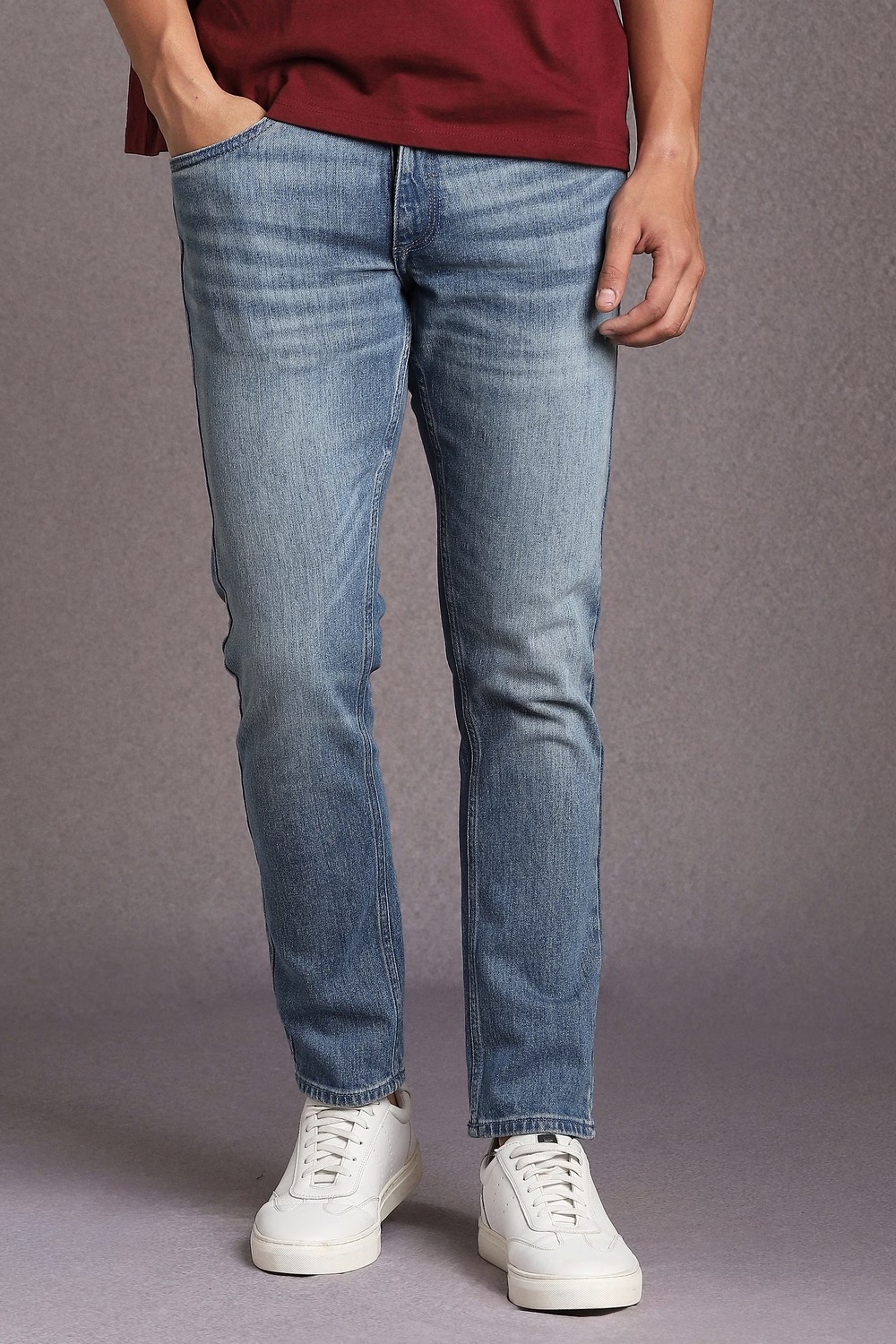 Men Light Blue Mid Smart Fit Jeans-Light Blue