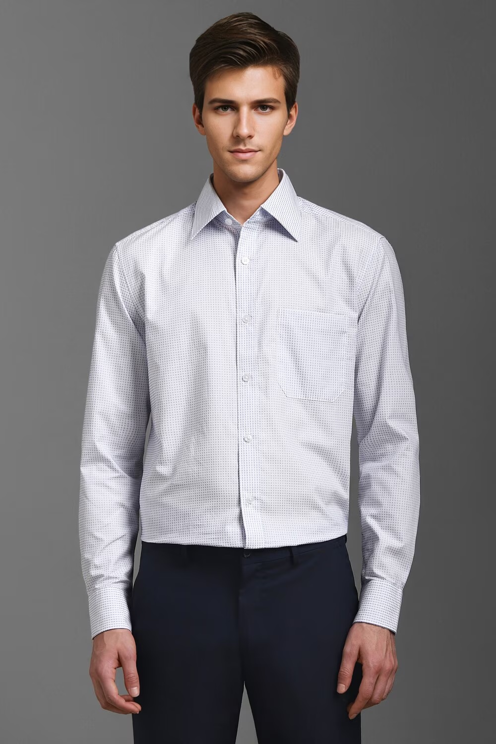 Men White Classic Fit Print Full Sleeves Formal Shirt-White