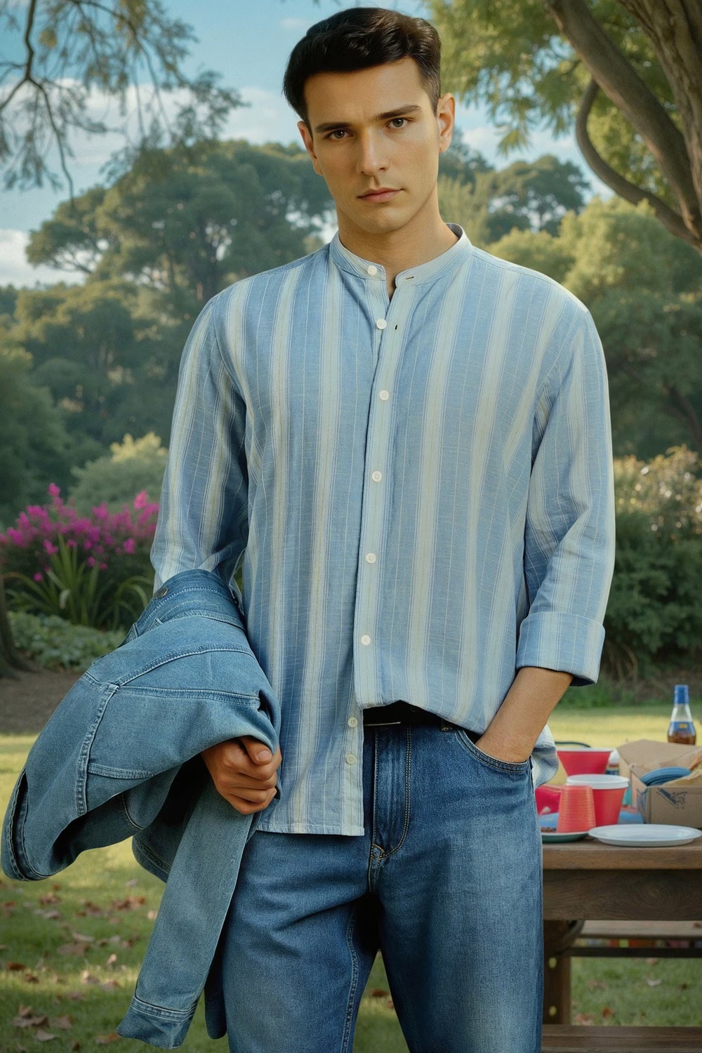 Men Blue Stripe Full Sleeves Casual Shirt-Blue
