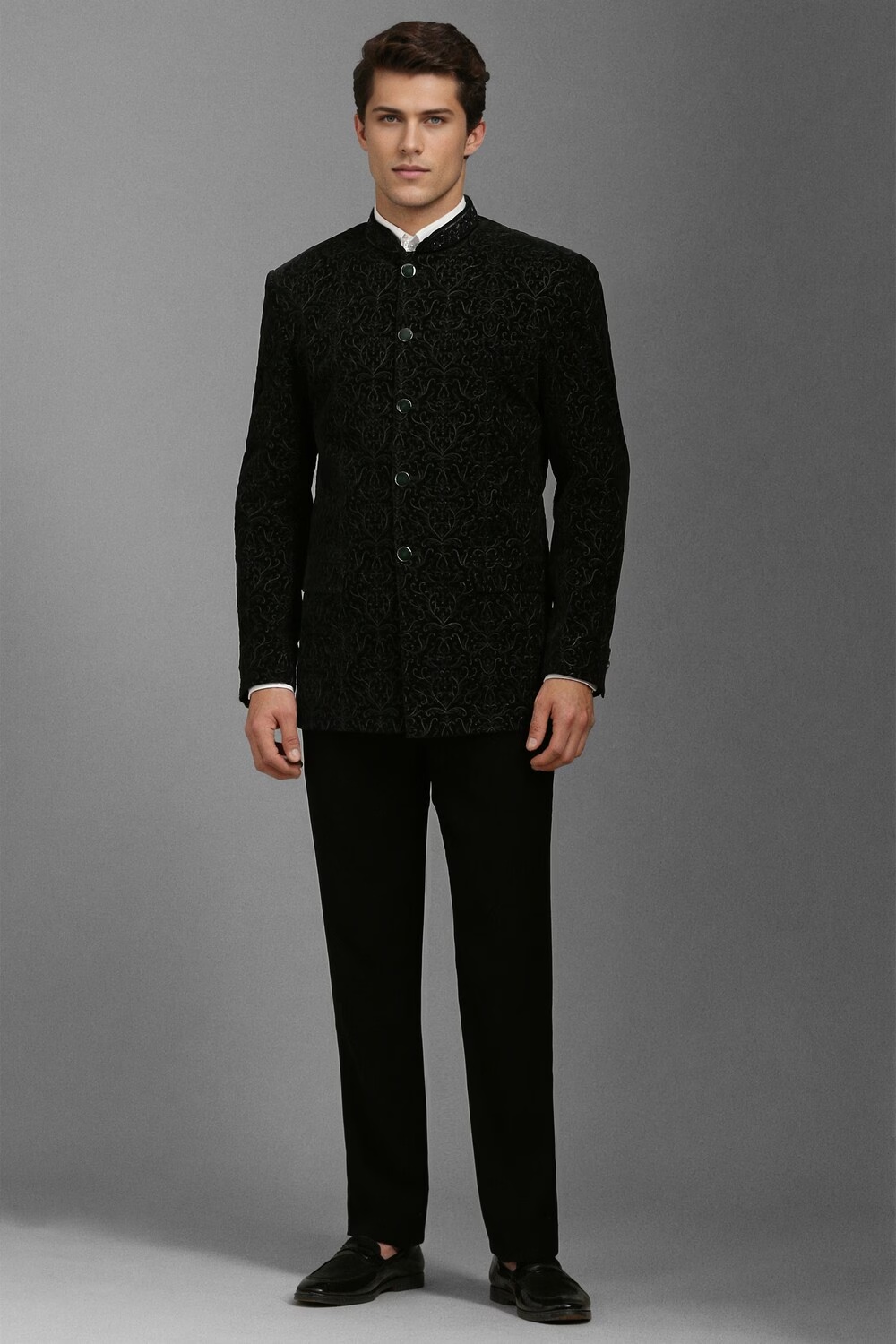 Men Black Regular Fit Print Formal Two Piece Suit-Black
