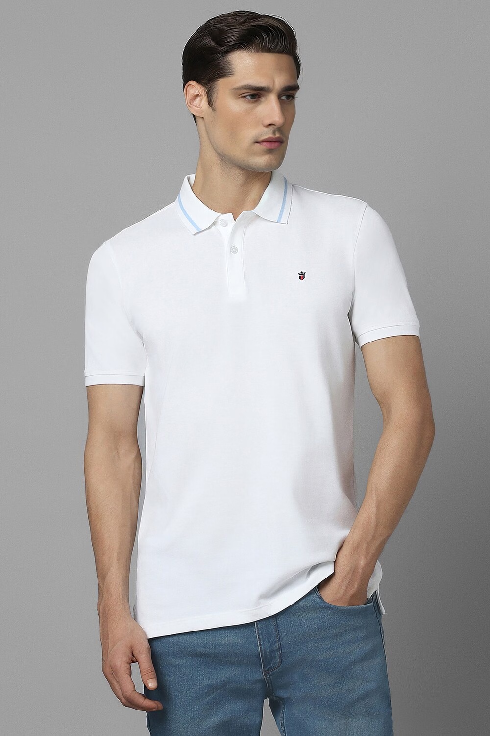 Men White Solid Polo Neck T-shirt-White
