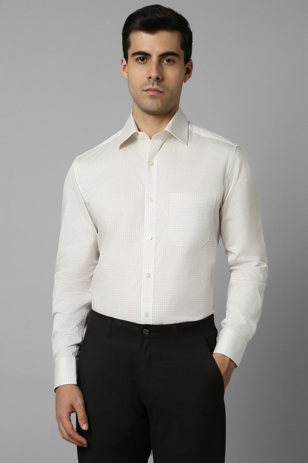 Men White Classic Fit Print Full Sleeves Formal Shirt-White
