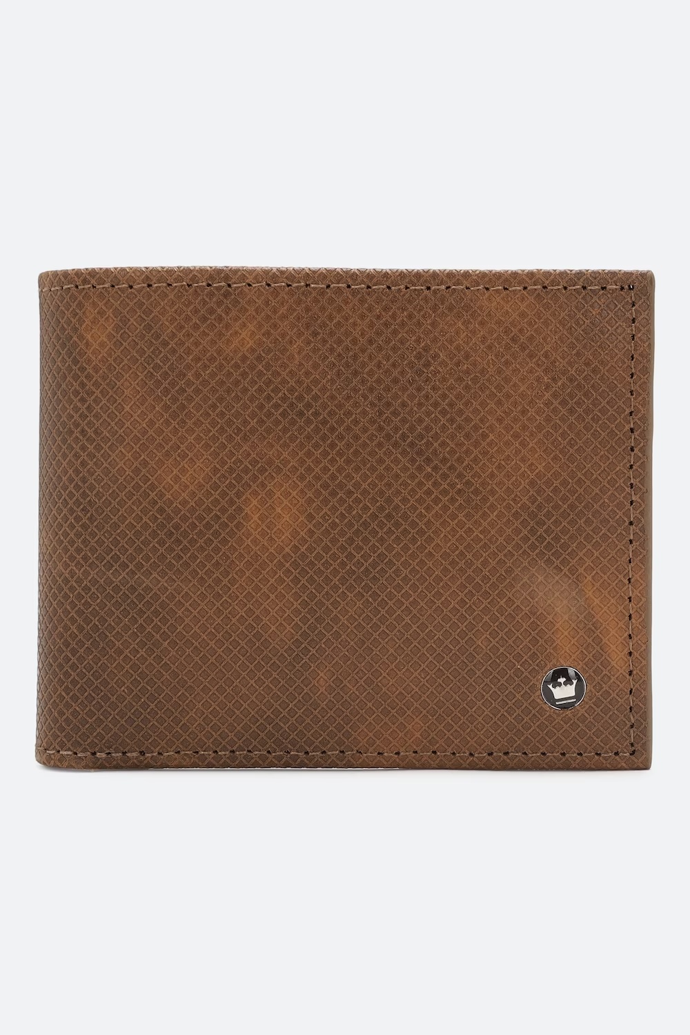 Men Textured Brown Leather Bifold Wallet With Coin Pocket-Brown