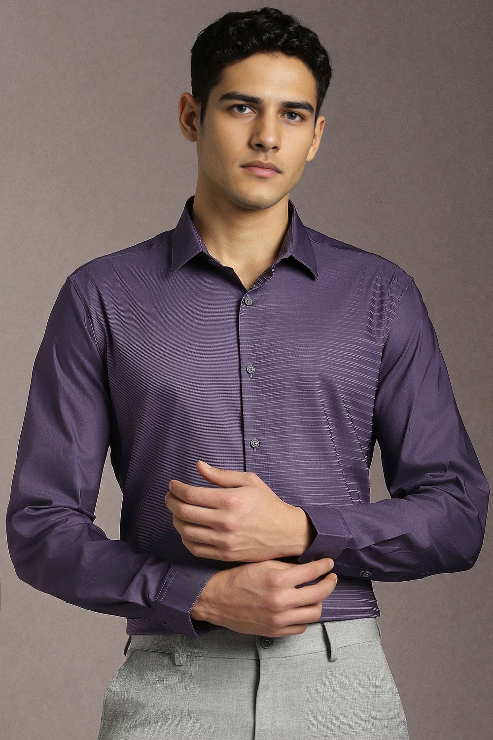 Men Purple Stripe Full Sleeves Casual Shirt-Purple