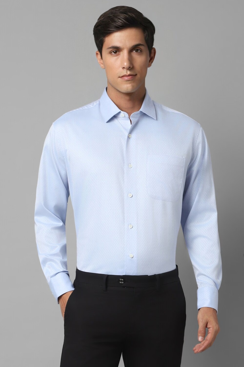 Men Light Blue Classic Fit Textured Full Sleeves Formal Shirt-Light Blue
