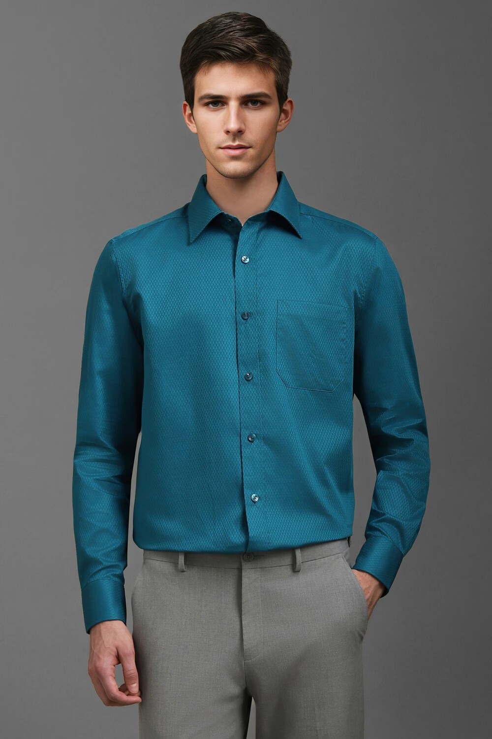 Men Navy Classic Fit Textured Full Sleeves Formal Shirt-Navy