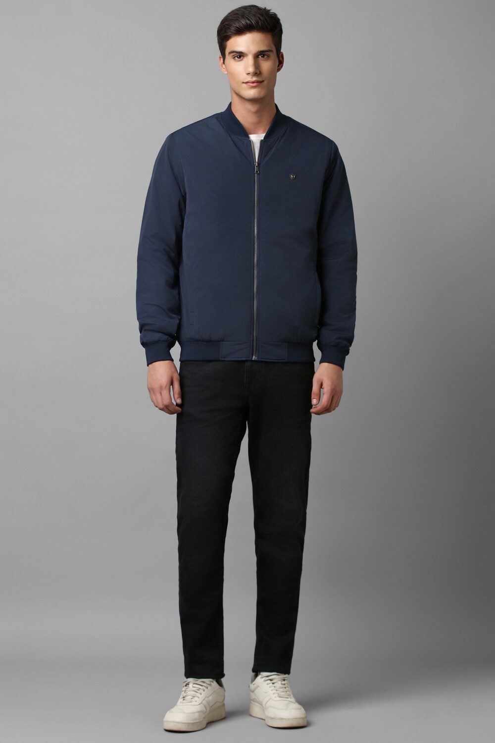Men Casual Navy Solid Jackets-Navy
