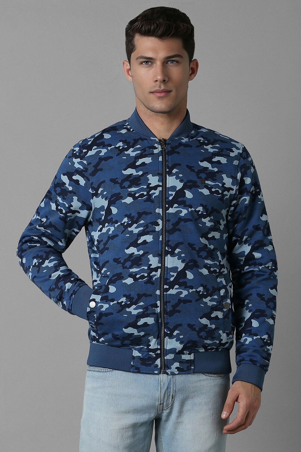 Men Casual Navy Solid Jackets-Navy