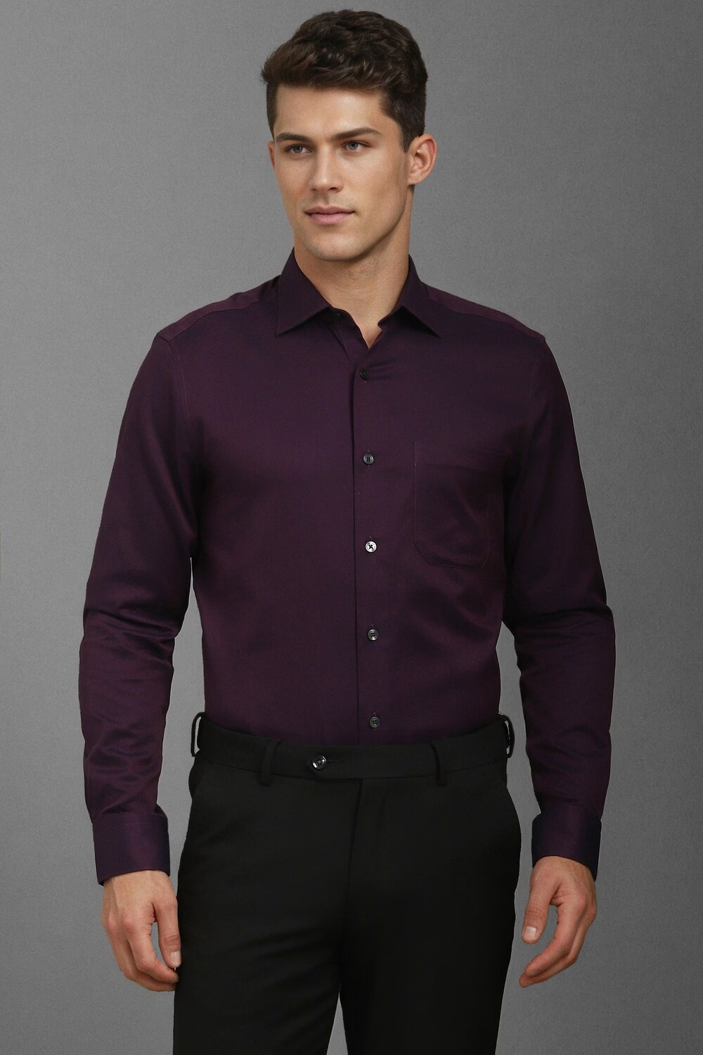 Men Purple Classic Fit Textured Full Sleeves Formal Shirt-Purple