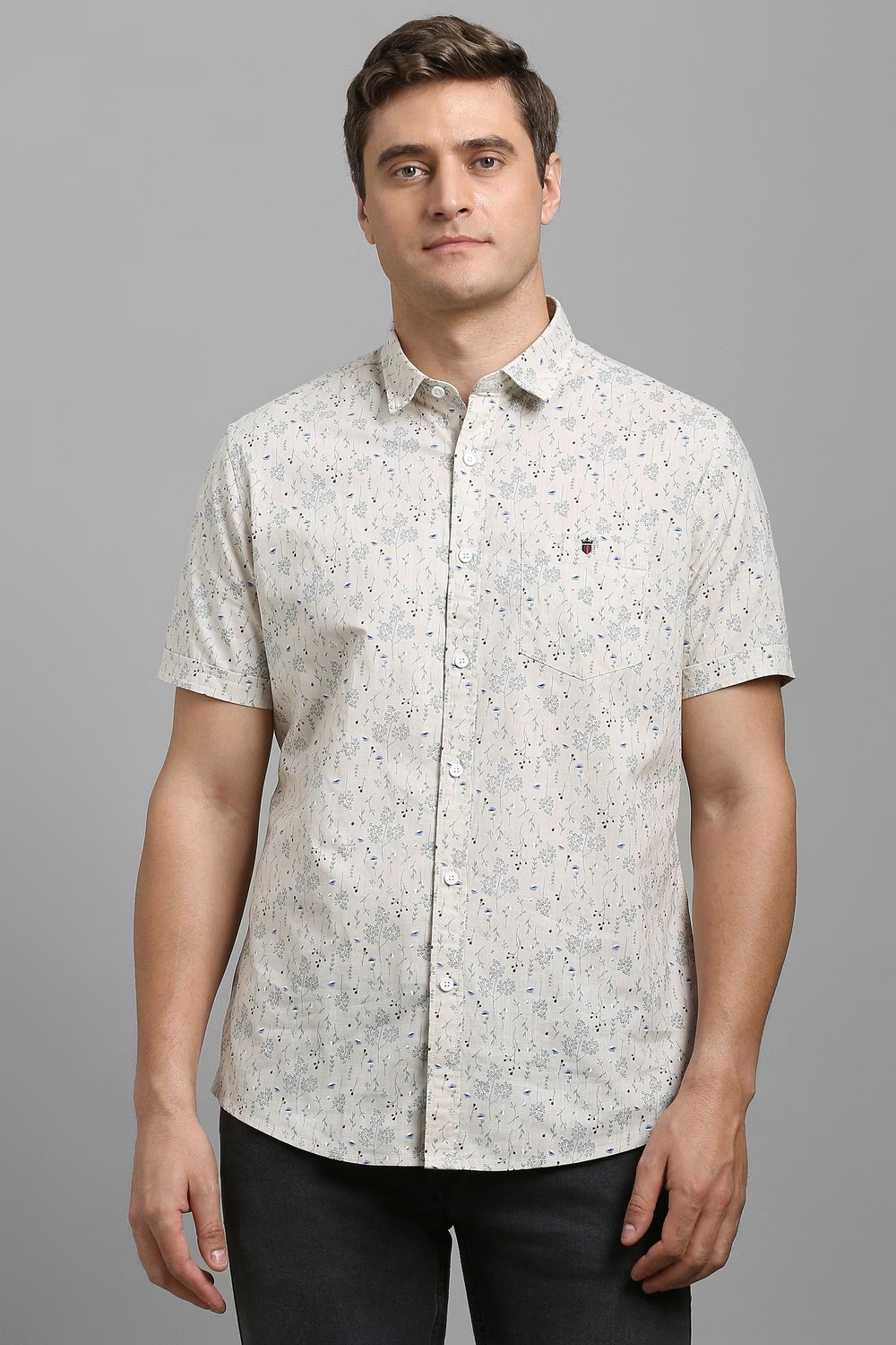 Men Grey Print Half Sleeves Casual Shirt-Grey