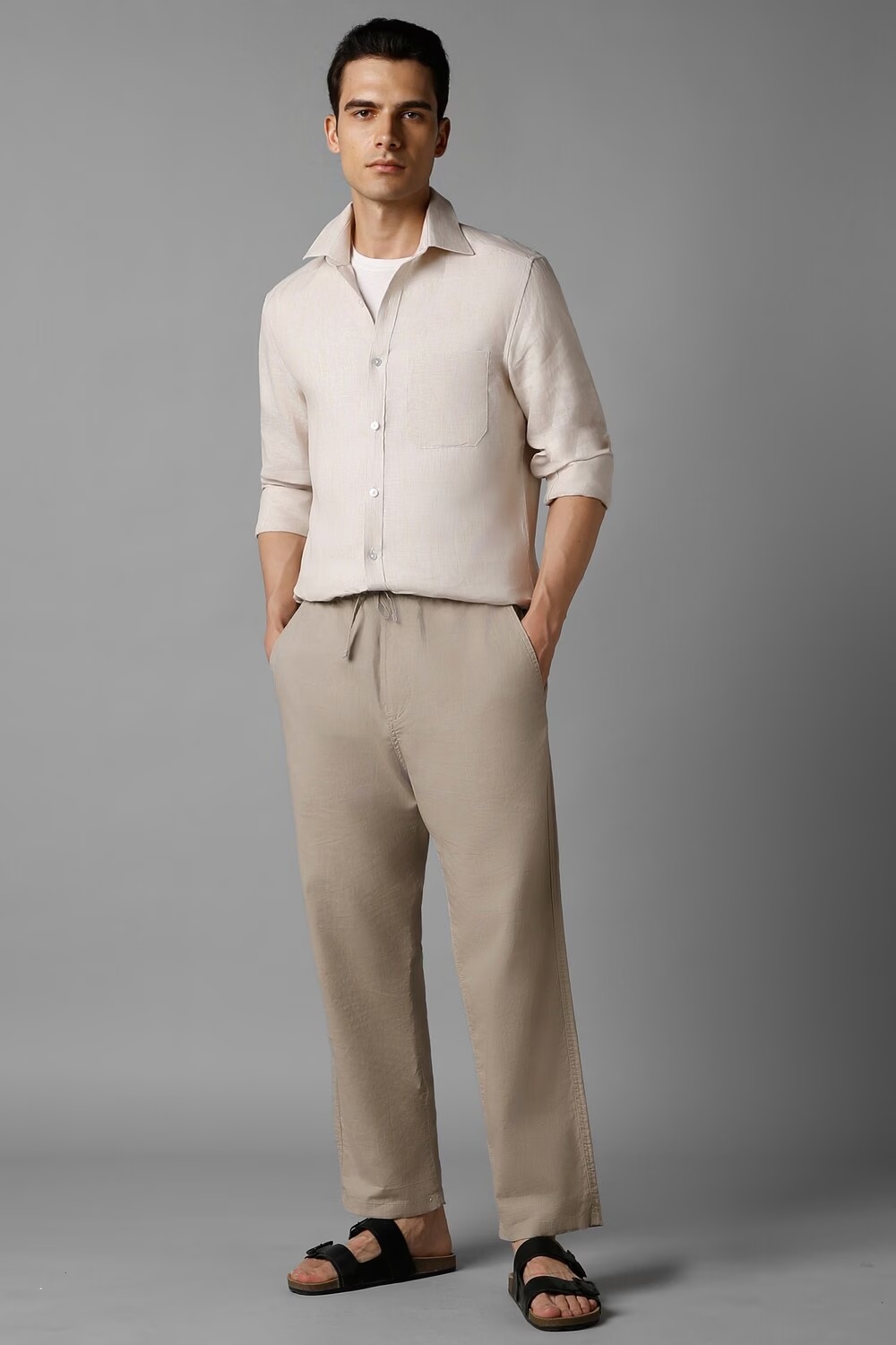 Men Beige Classic Fit Textured Full Sleeves Casual Shirt-Beige