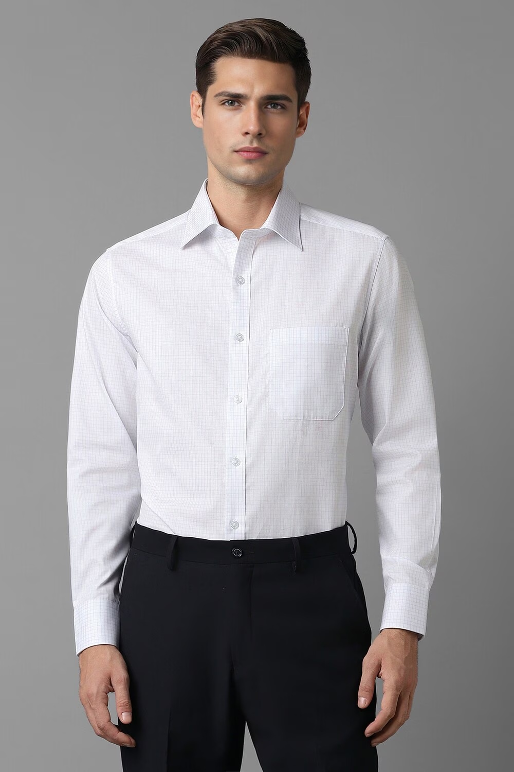 Men White Classic Fit Check Full Sleeves Formal Shirt-White