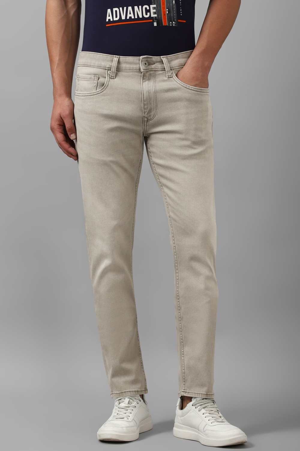 Men Grey Mid Slim Fit Jeans-Grey
