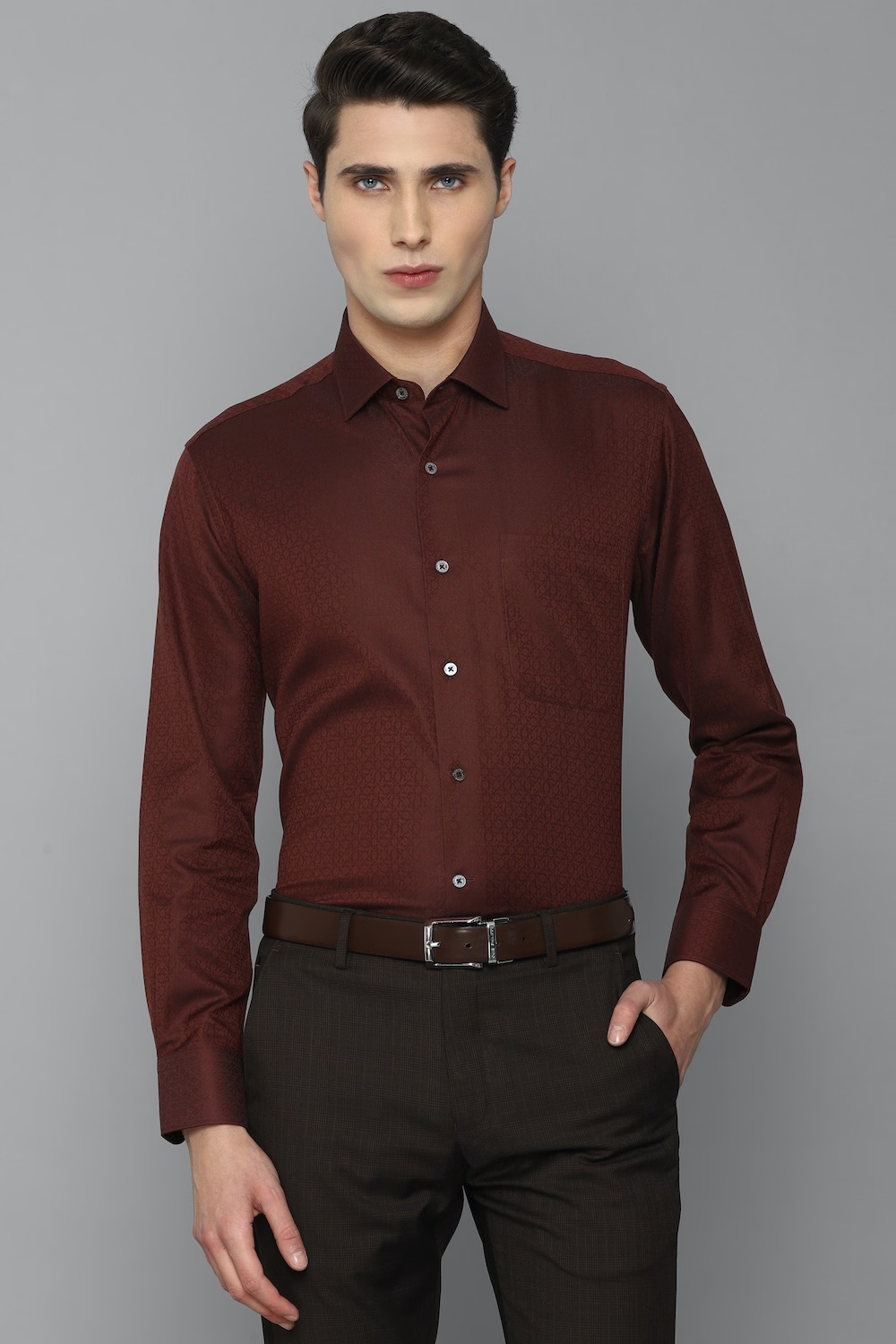 Men Maroon Classic Fit Print Full Sleeves Formal Shirt-Maroon