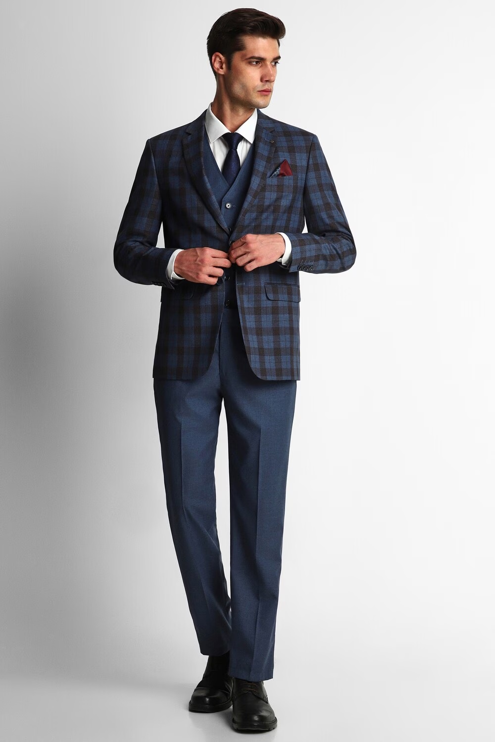 Men Navy Slim Fit Textured Party Four Piece Suit-Navy