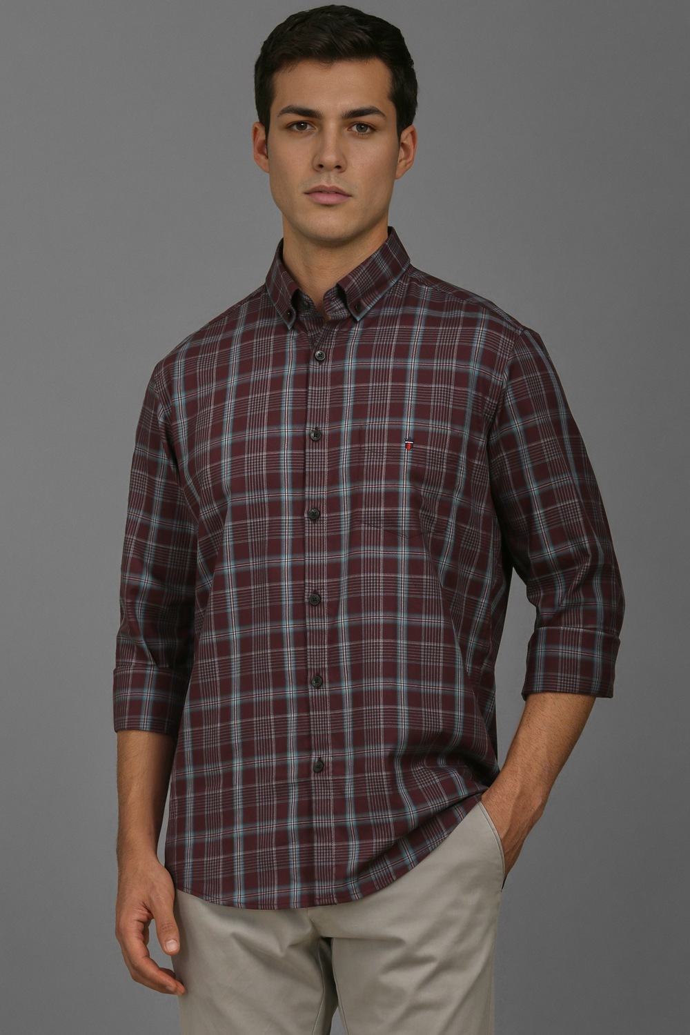 Men Maroon Check Full Sleeves Casual Shirt-Maroon