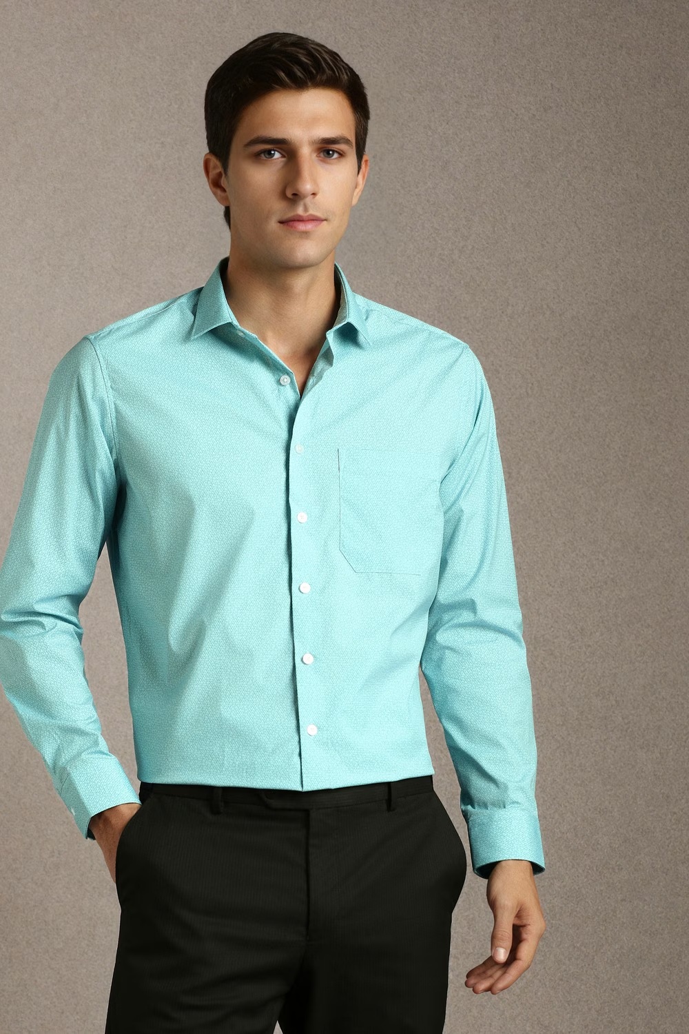 Men Light Blue Print Full Sleeves Formal Shirt-Light Blue