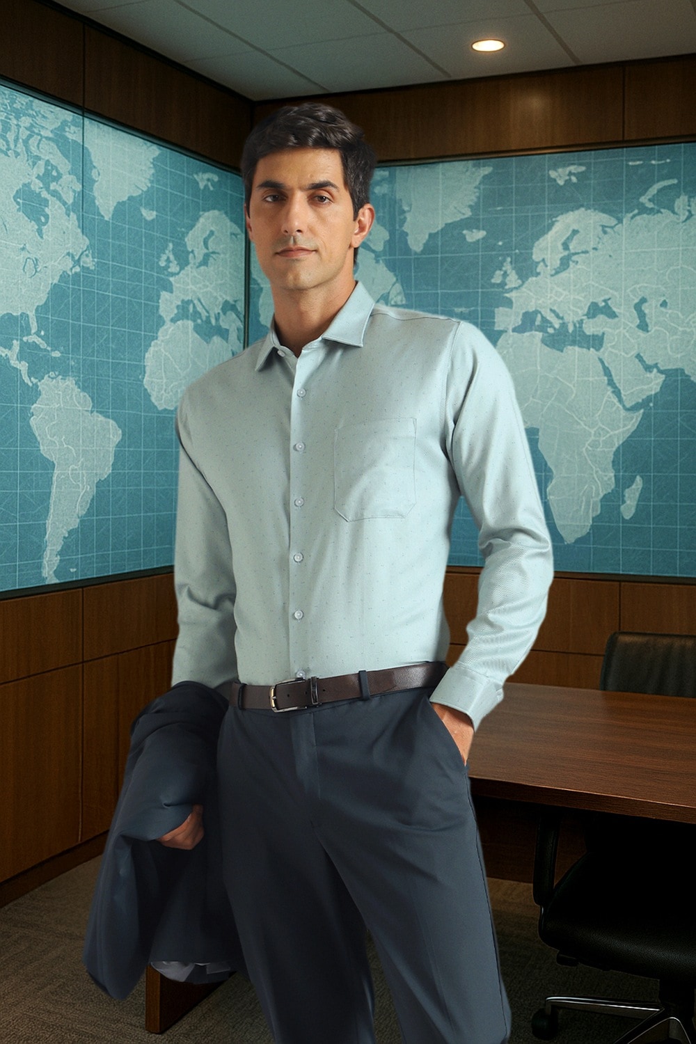Men Green Print Full Sleeves Formal Shirt-Green