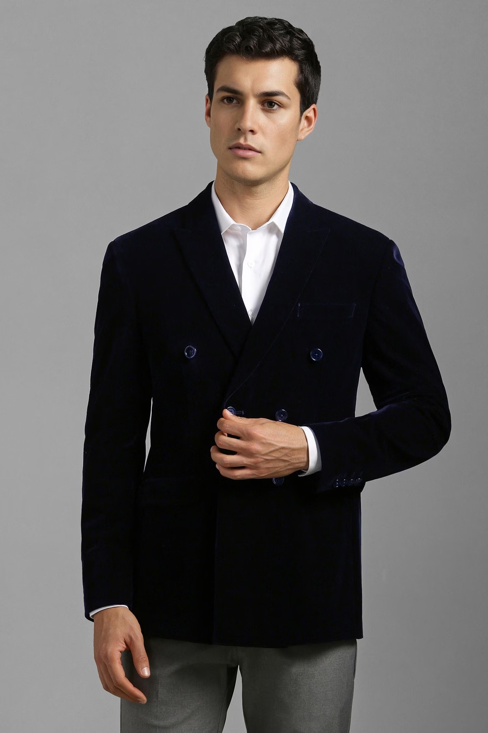 Men Navy Slim Fit Textured Formal Blazer-Navy