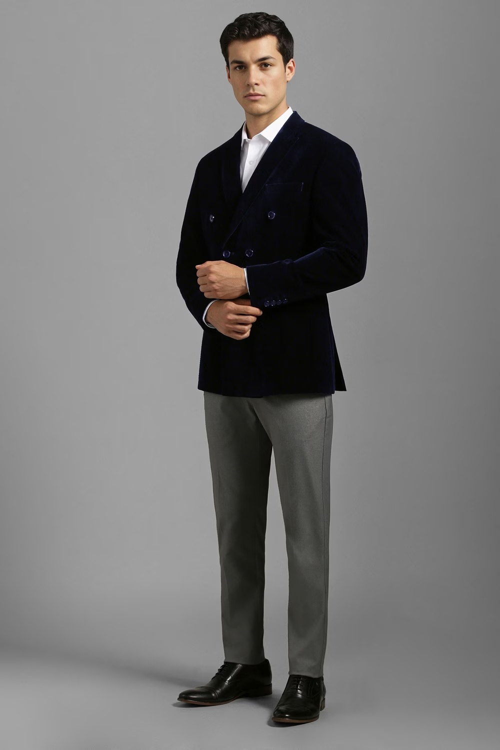 Men Navy Slim Fit Textured Formal Blazer-Navy