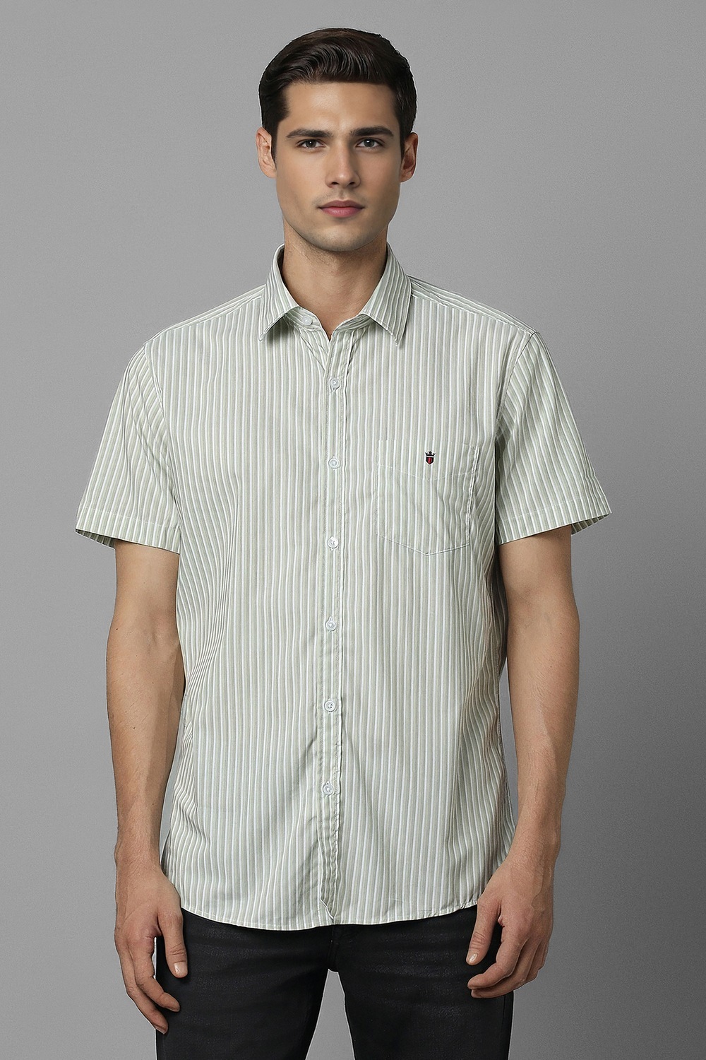 Men Green Stripe Half Sleeves Casual Shirt-Green