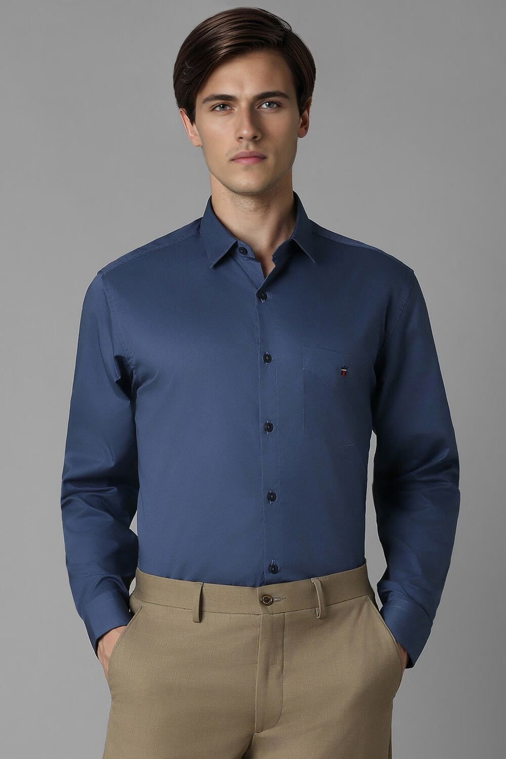 Men Navy Slim Fit Solid Full Sleeves Casual Shirt-Navy