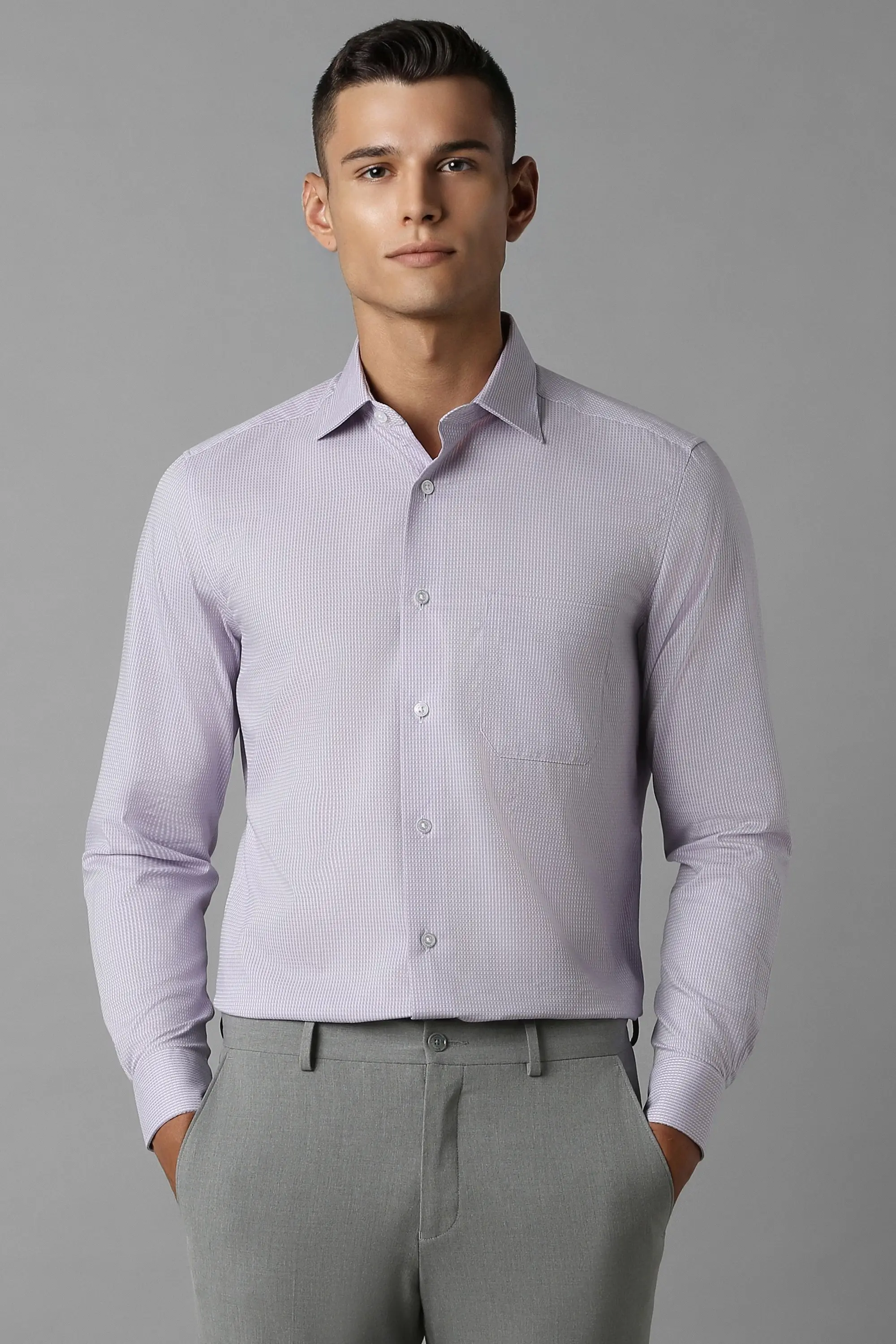 Men Lilac Classic Fit Textured Full Sleeves Formal Shirt-Lilac