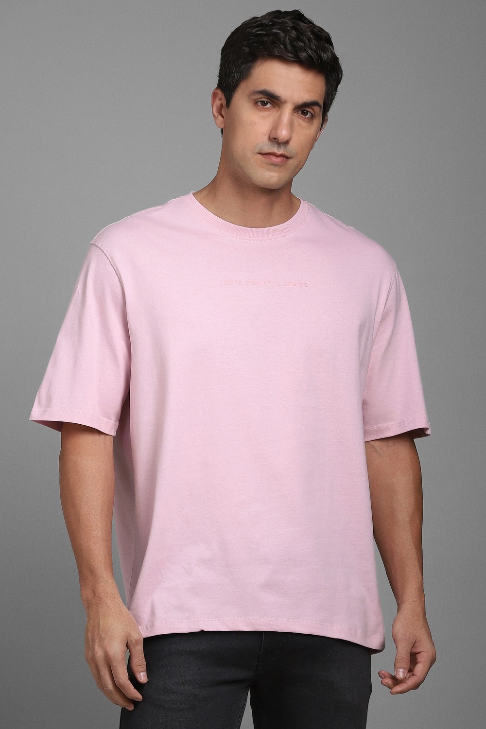 Men Pink Solid Crew Neck T-shirt-Pink