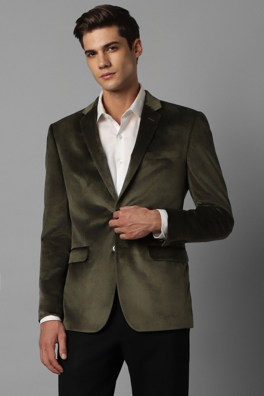 Men Olive Slim Fit Solid Party Blazer-Olive