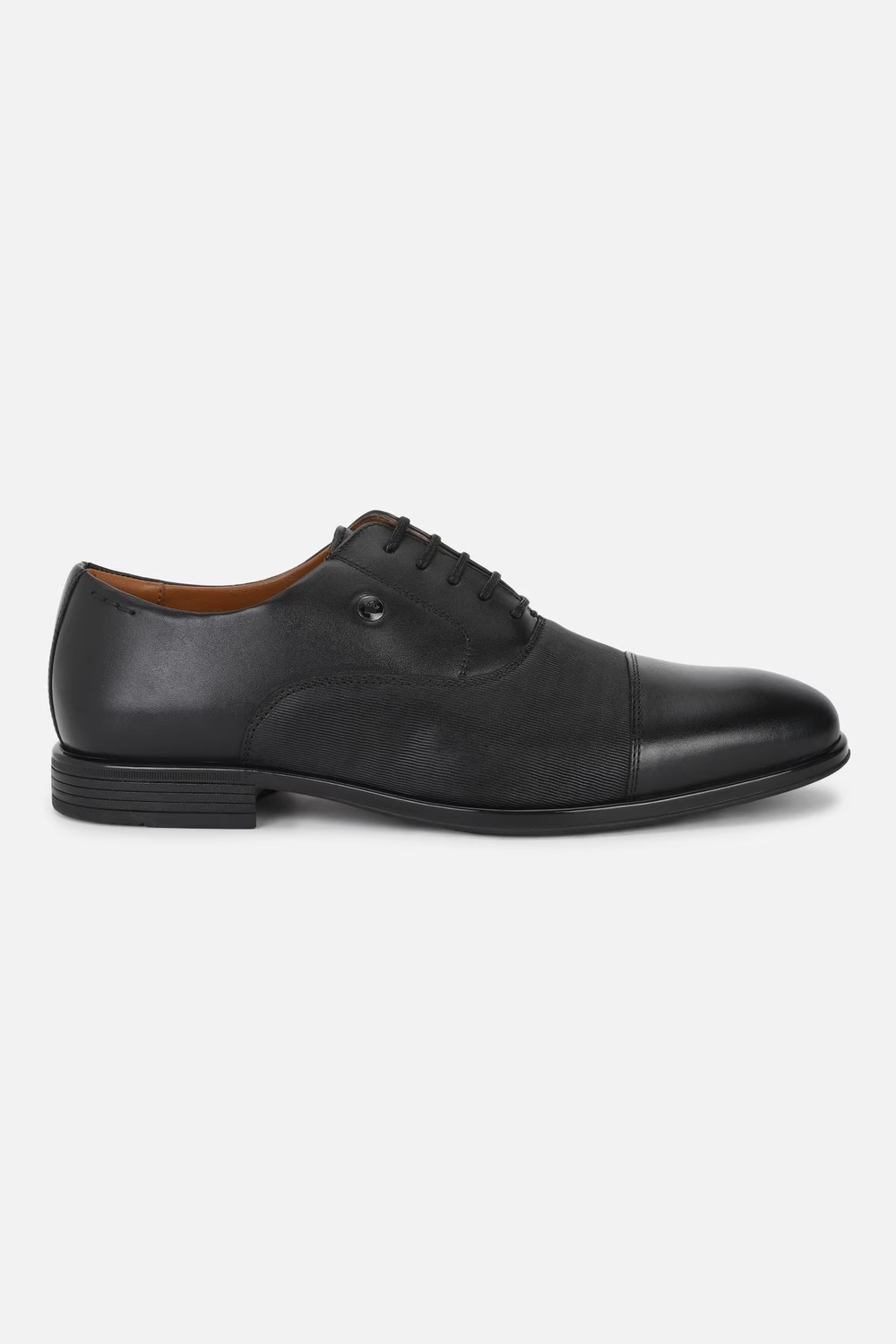 Men Cap Toe Oxford Leather Black Lace Up Shoes-Black