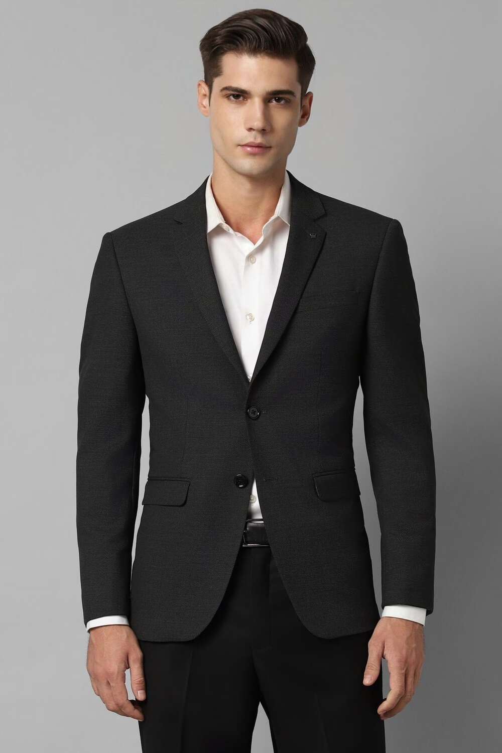 Men Black Slim Fit Solid Formal Blazer-Black