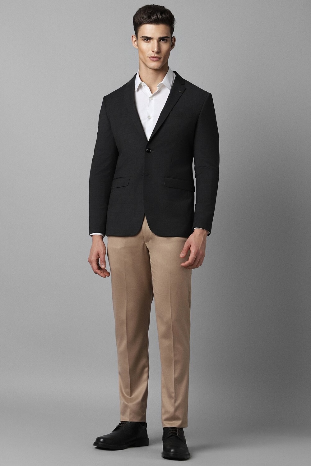 Men Black Slim Fit Check Formal Blazer-Black