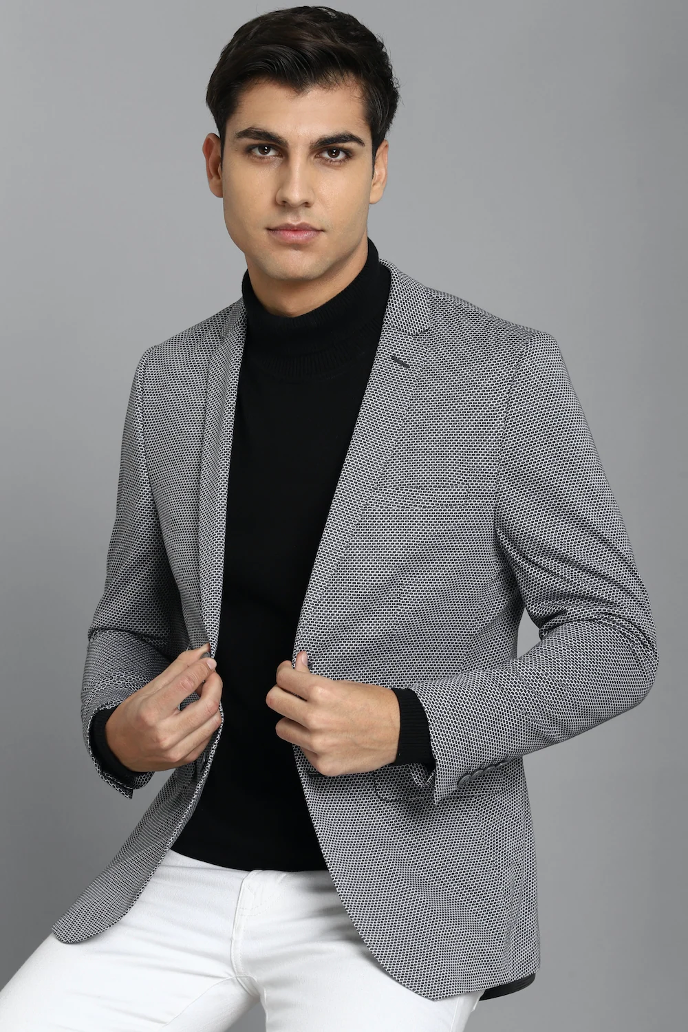 Men Grey Super Slim Fit Print Casual Blazer-Grey 1 72683-men-grey-super-slim-fit-print-casual-blazer-grey-1.webp