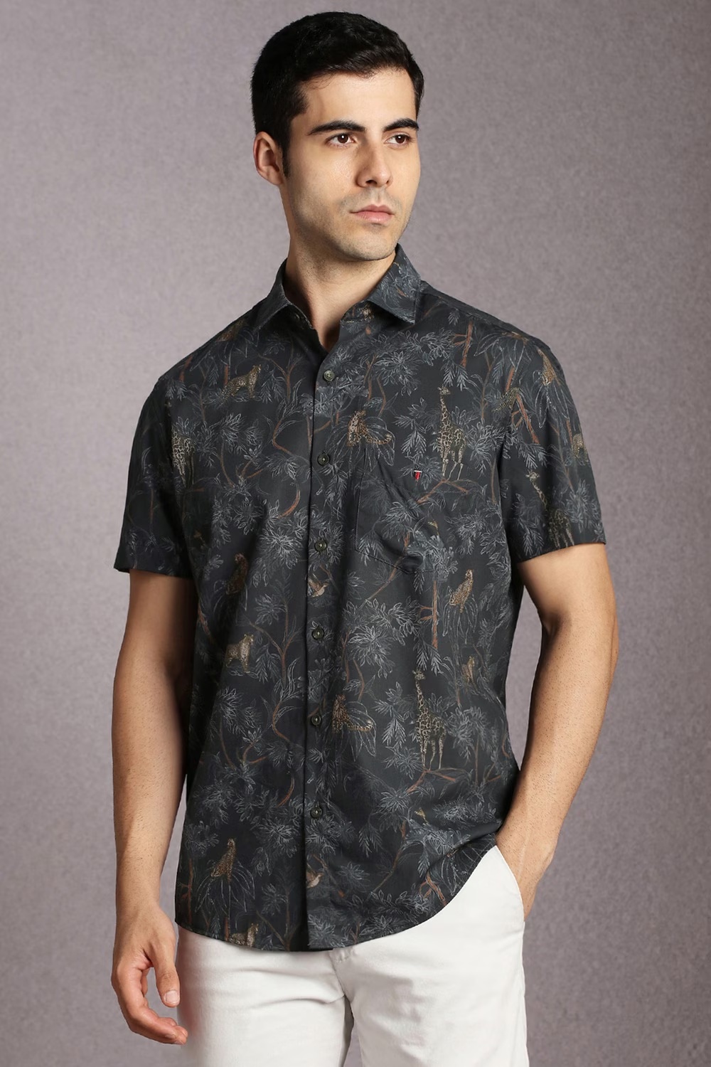 Men Black Print Half Sleeves Casual Shirt-Black 1 72717-men-black-print-half-sleeves-casual-shirt-black-1.jpg