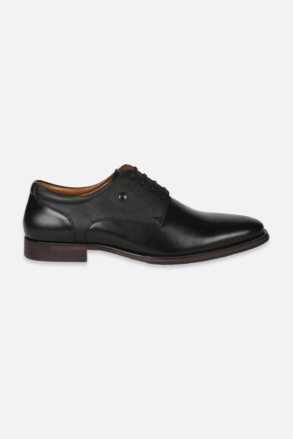 Men Textured Derby Leather Black Lace Up Shoes-Black