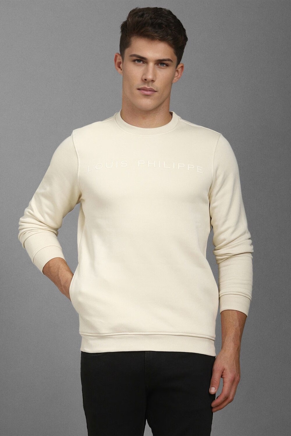 Men Casual Cream Graphic Print Sweatshirt-Cream