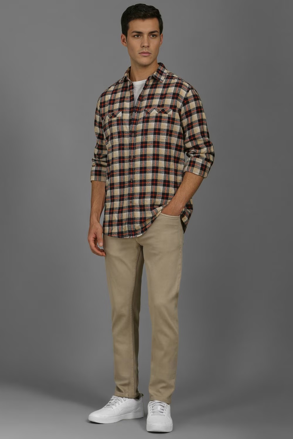 Men Beige Check Full Sleeves Casual Shirt-Beige