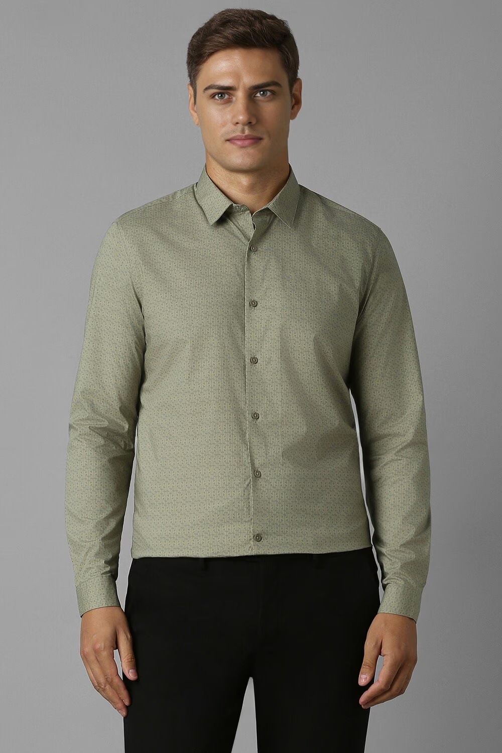 Men Olive Super Slim Fit Print Full Sleeves Formal Shirt-Olive
