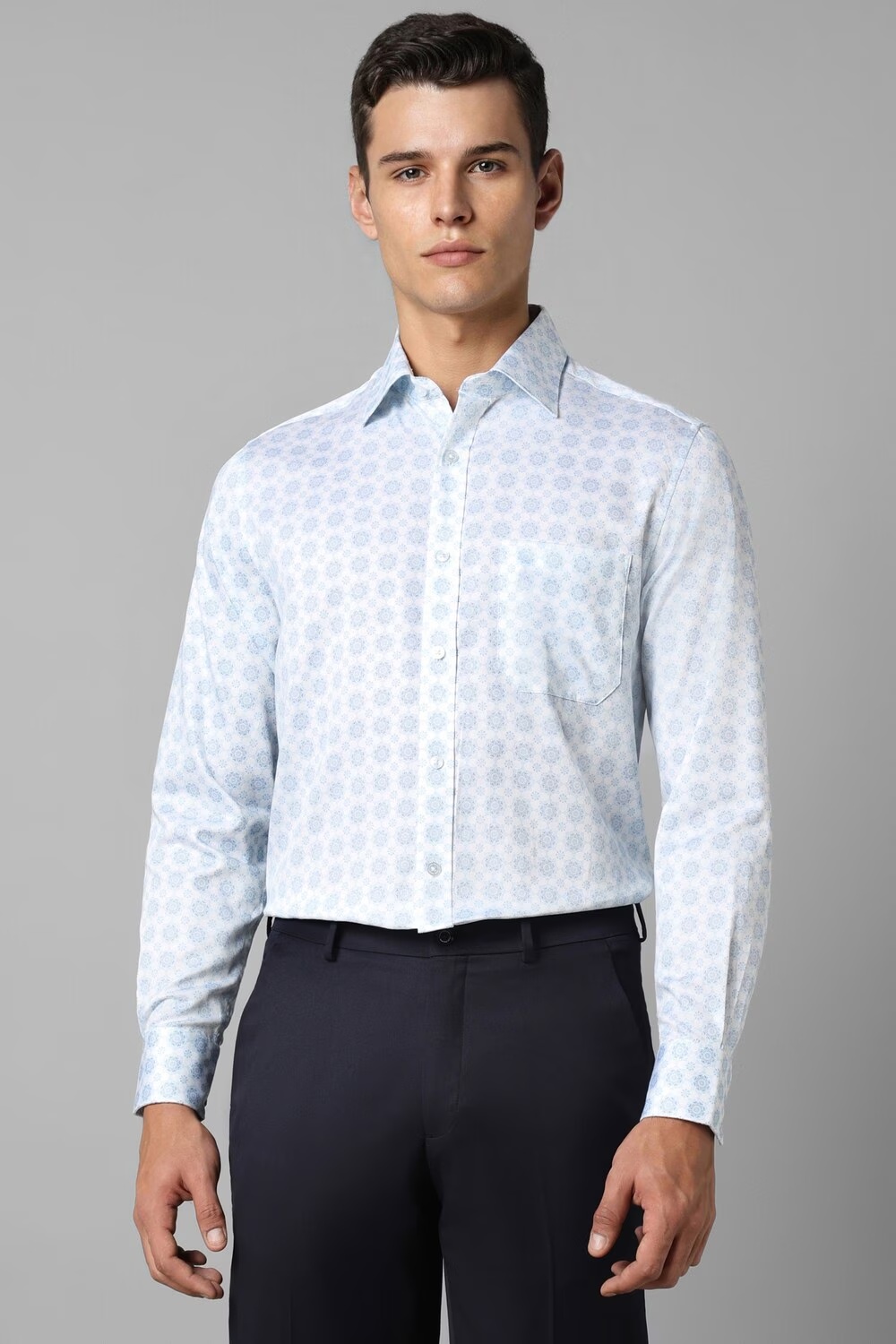 Men Blue Classic Fit Print Full Sleeves Casual Shirt-Blue
