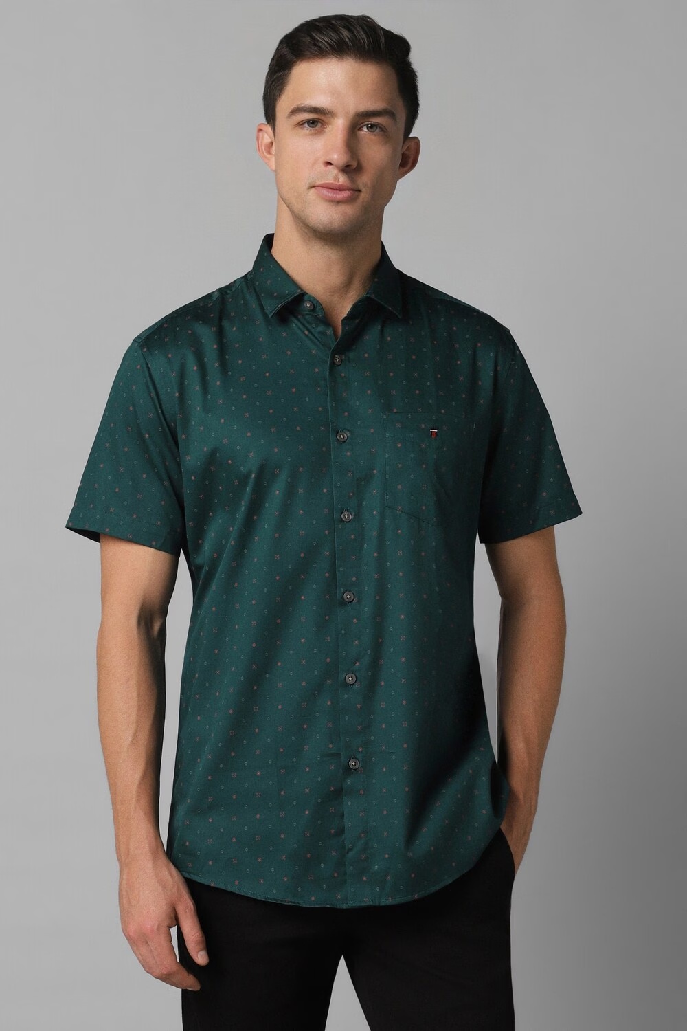 Men Green Slim Fit Print Half Sleeves Casual Shirt-Green
