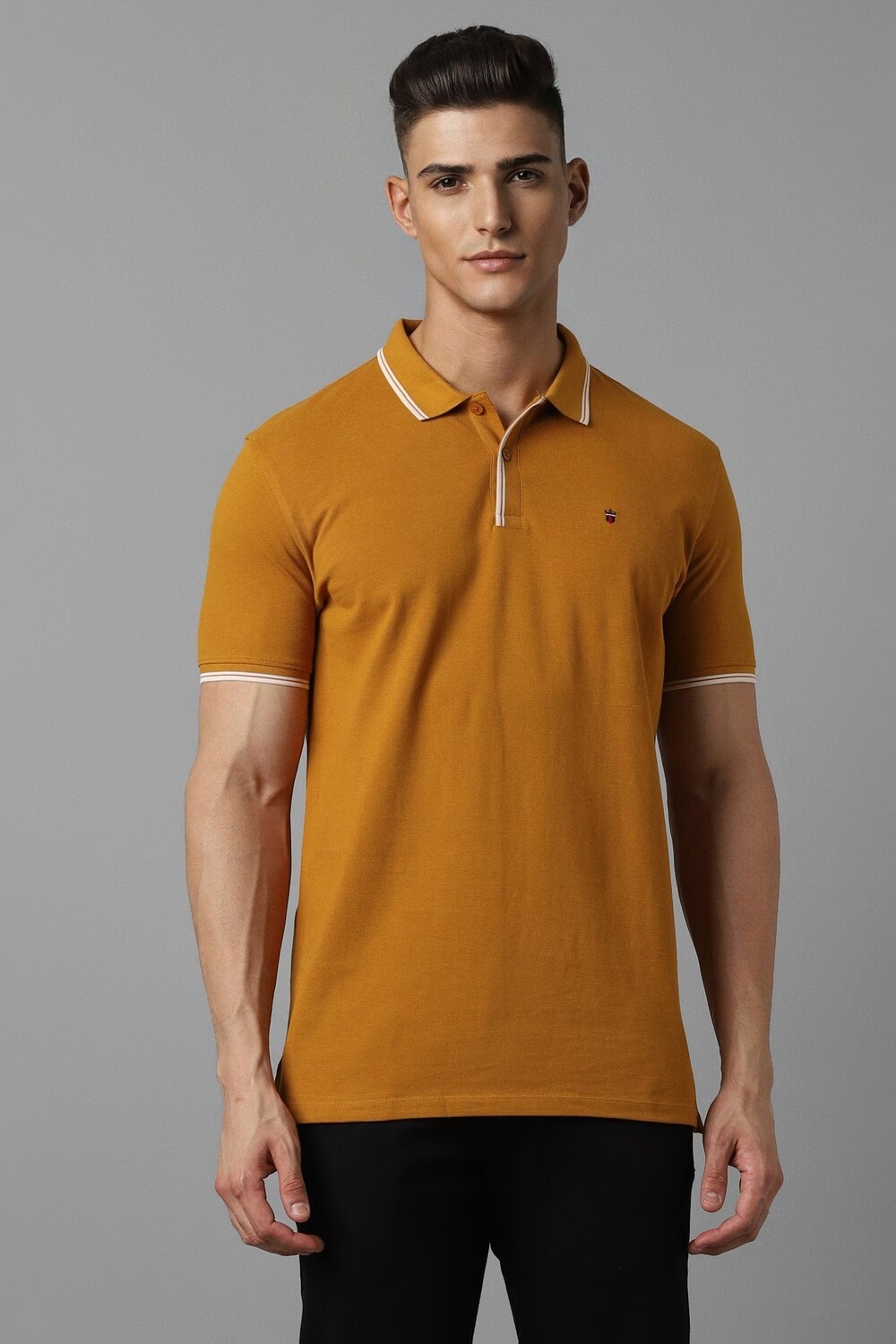 Men Yellow Solid Polo Neck T-shirt-Yellow