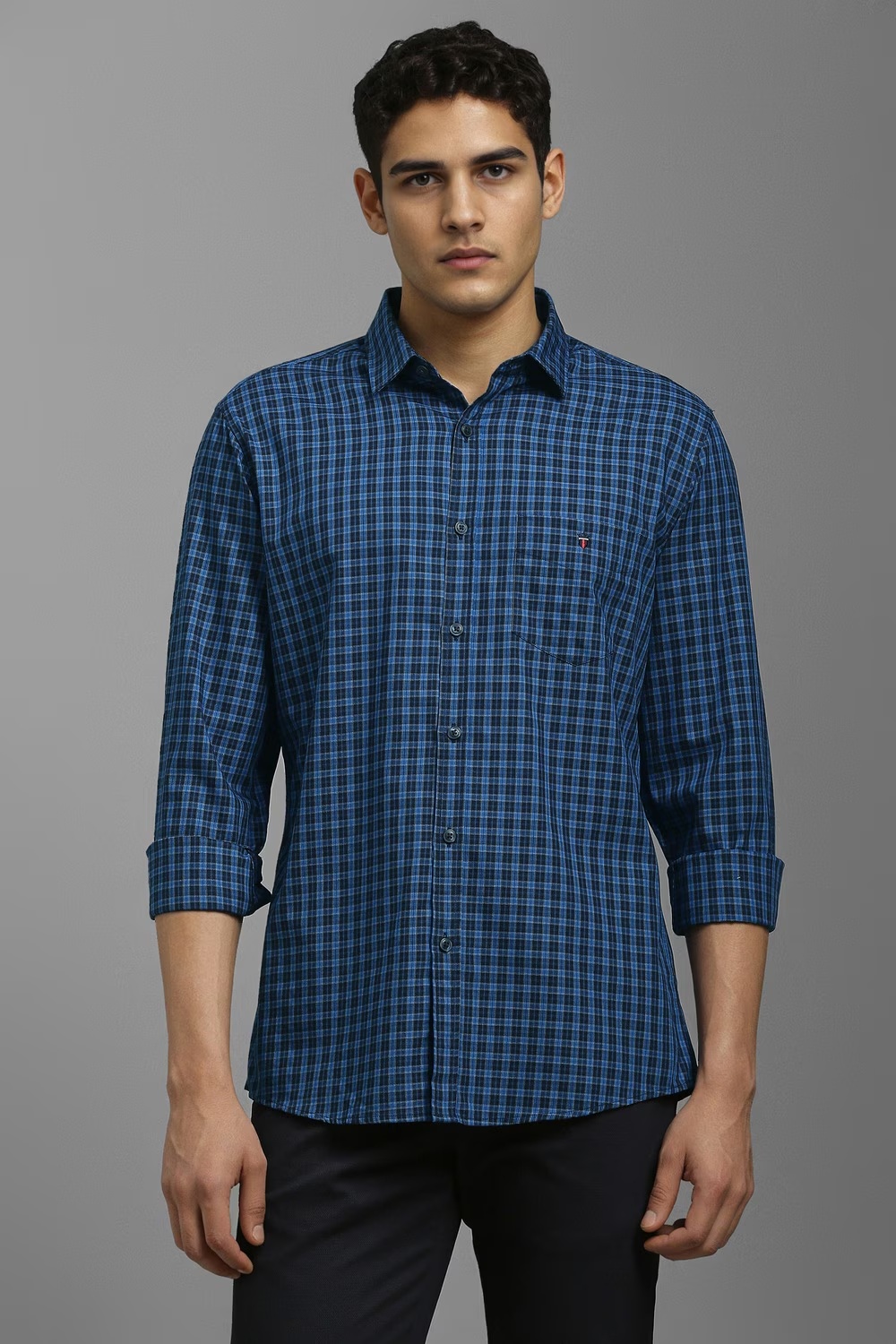 Men Blue Check Full Sleeves Casual Shirt-Blue